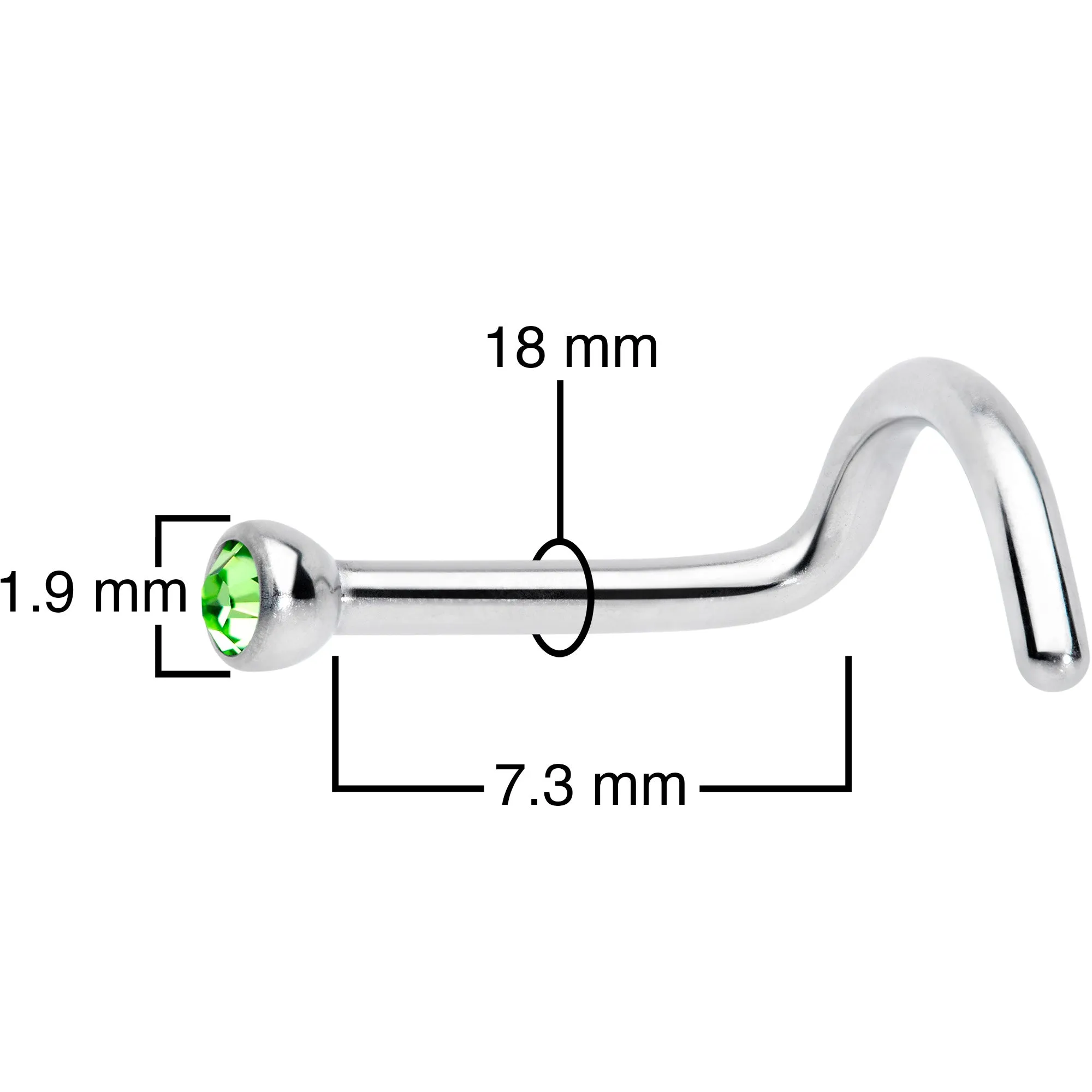 18 Gauge Green 2mm Grade 23 Titanium Press Fit Left Nose Ring Screw