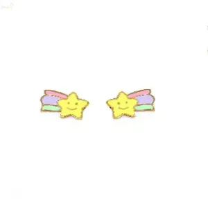 18K Solid Yellow Gold Enamel Shooting Star Earrings