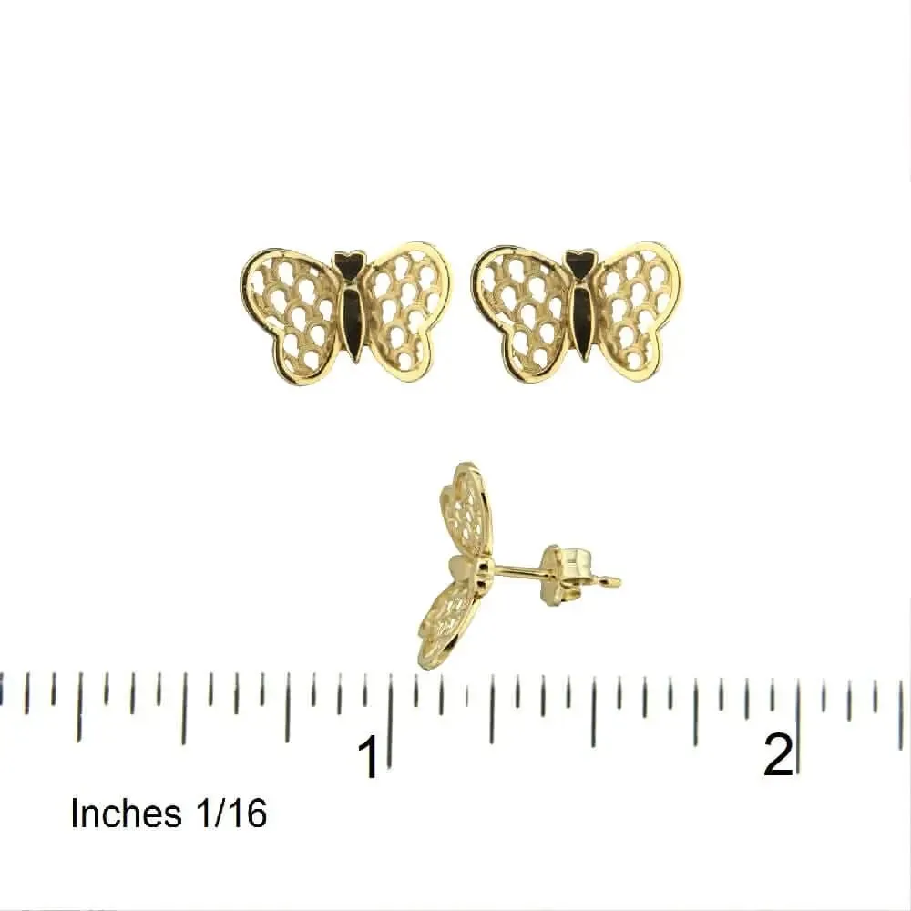 18K Solid Yellow Gold Large Butterfly Post Earrings