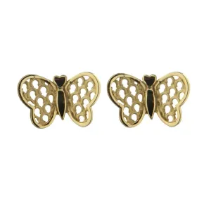 18K Solid Yellow Gold Large Butterfly Post Earrings