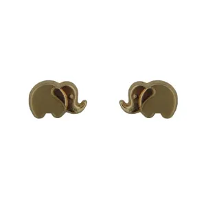 18K Solid Yellow Gold Satin and polished Elephant Covered Screwback Earrings