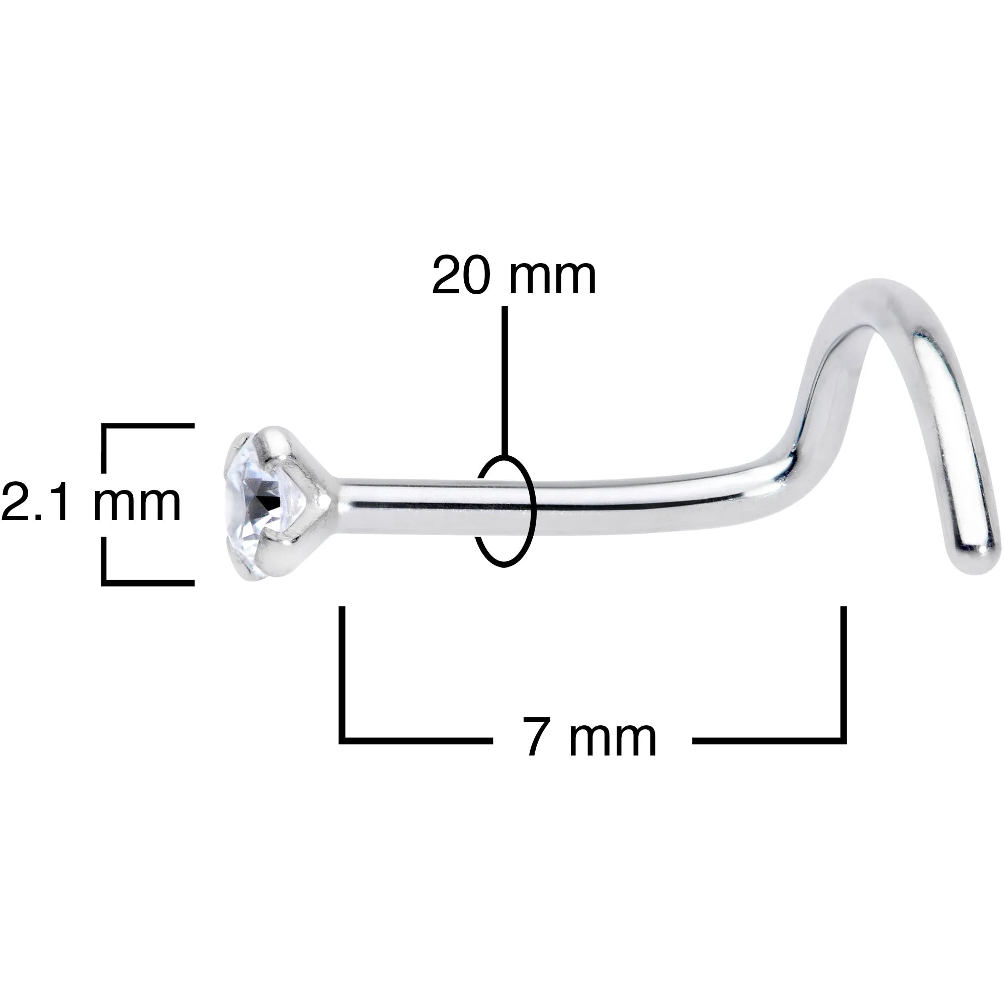 20 Gauge 5/16 Clear 2mm CZ Gem Grade 23 Titanium Left Side Nose Screw