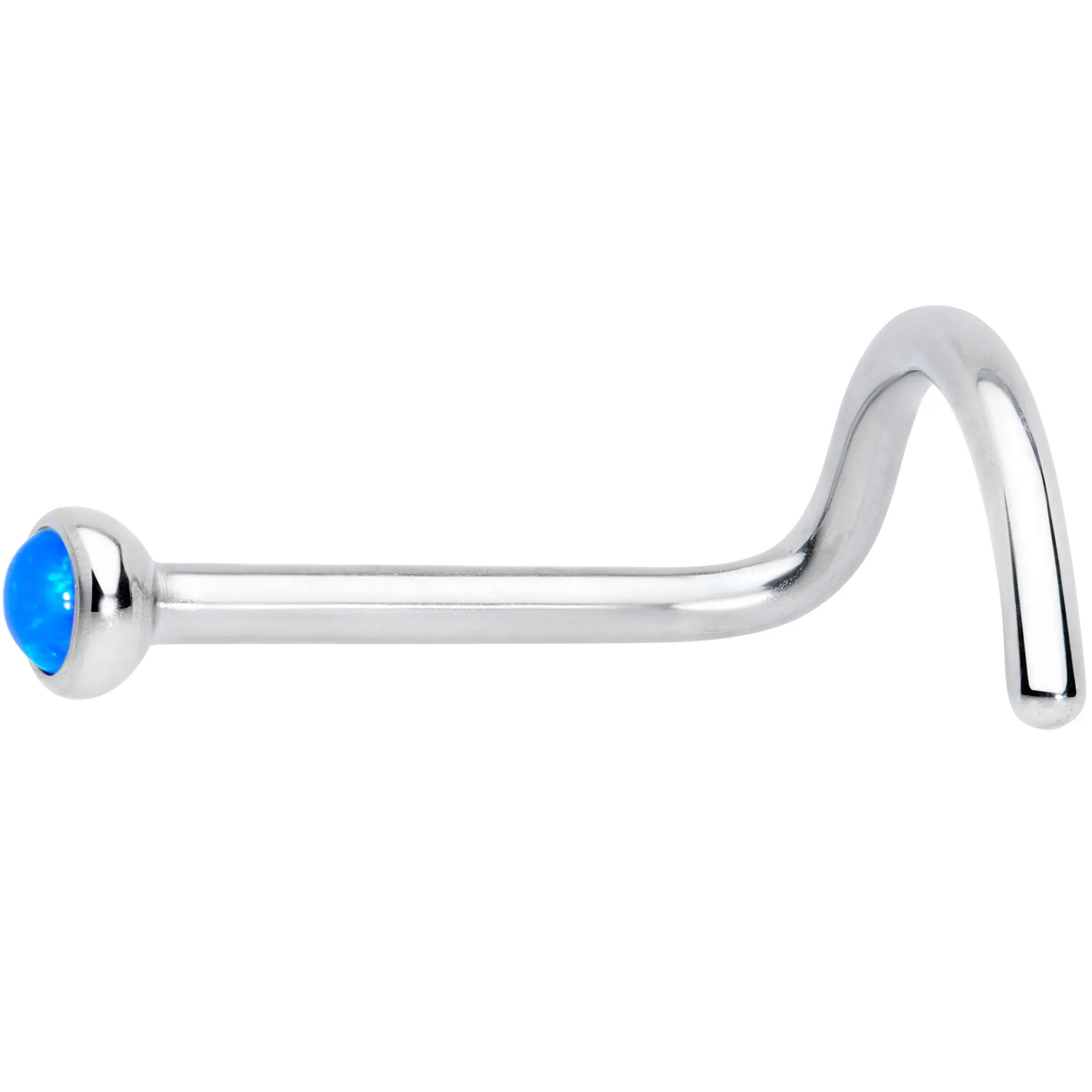 20 Gauge 7mm Blue 2mm Synthetic Opal Titanium Left Nose Ring Screw