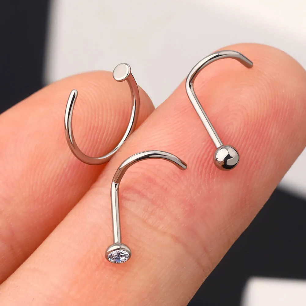 20G 3PCS Titanium Nose Ring/ Screw Stud Pack