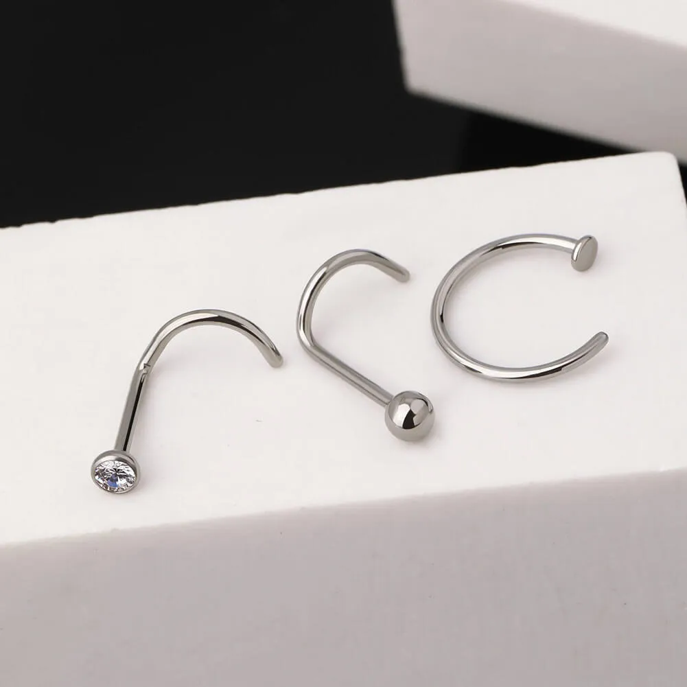 20G 3PCS Titanium Nose Ring/ Screw Stud Pack