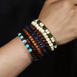 22-Pieces: Bohemian Vintage Wooden Beads Bracelet Set