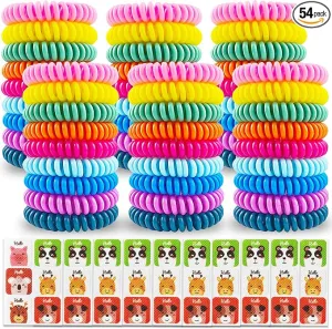 54 Pack Mosquito Repellent Bracelets, DEET-Free Insect & Bug Repellent Wrist Bands with 60 Pack Smile Mosquito Patches for Kids & Adults Outdoor Camping Fishing Traveling