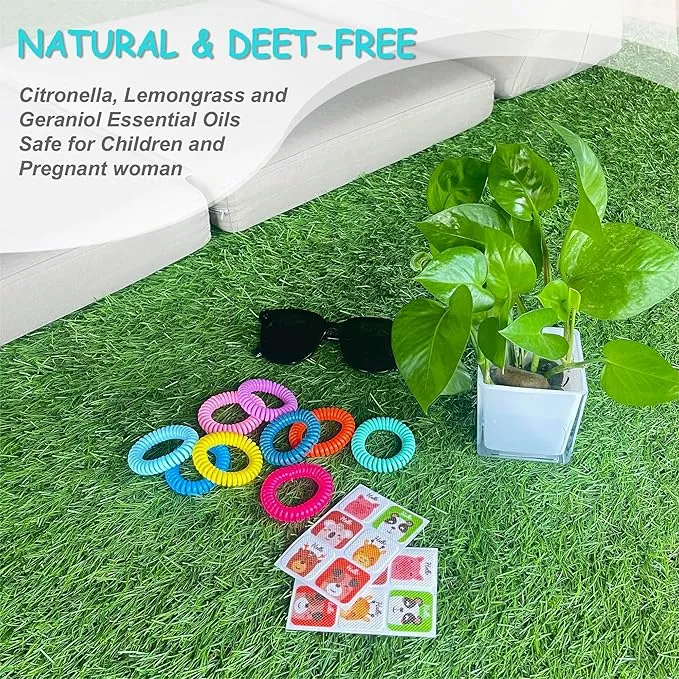 54 Pack Mosquito Repellent Bracelets, DEET-Free Insect & Bug Repellent Wrist Bands with 60 Pack Smile Mosquito Patches for Kids & Adults Outdoor Camping Fishing Traveling