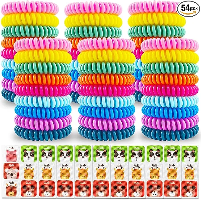 54 Pack Mosquito Repellent Bracelets, DEET-Free Insect & Bug Repellent Wrist Bands with 60 Pack Smile Mosquito Patches for Kids & Adults Outdoor Camping Fishing Traveling