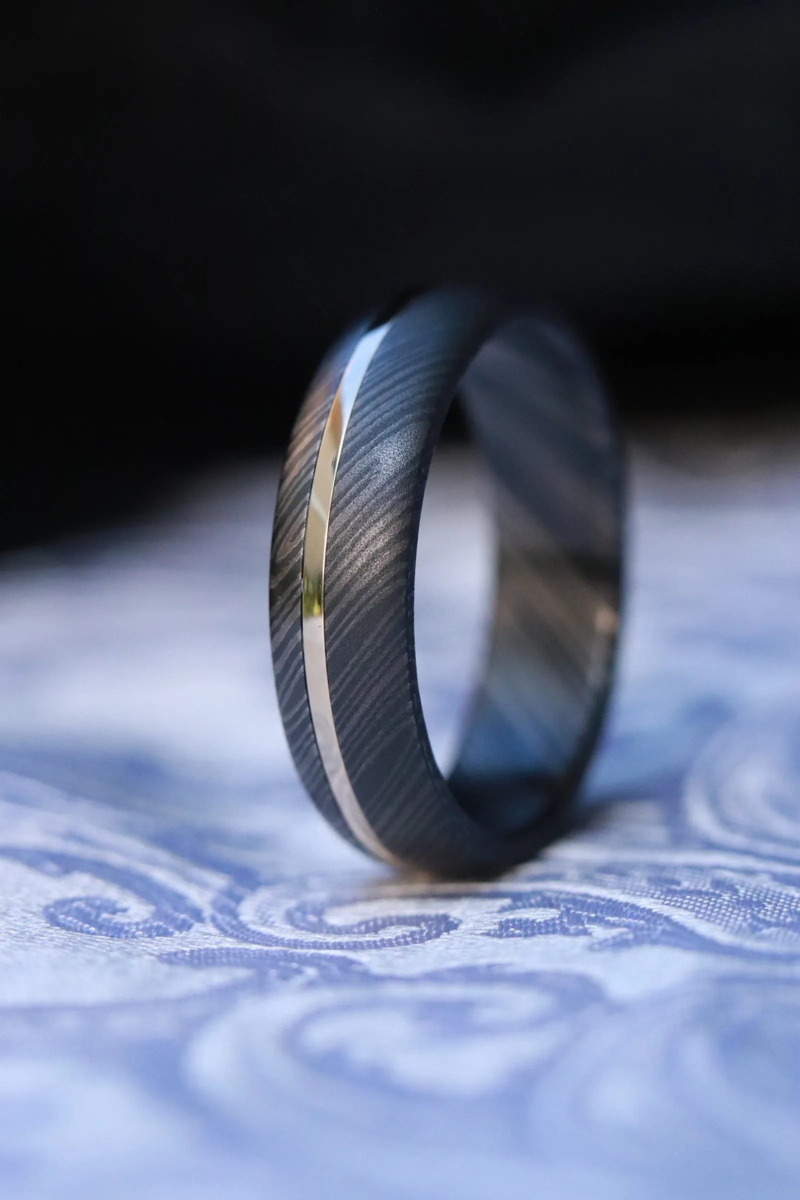6mm 14k gold & black ZrTi, domed shape! 6mm , niobium / zirconium damascus wedding band, mens rings