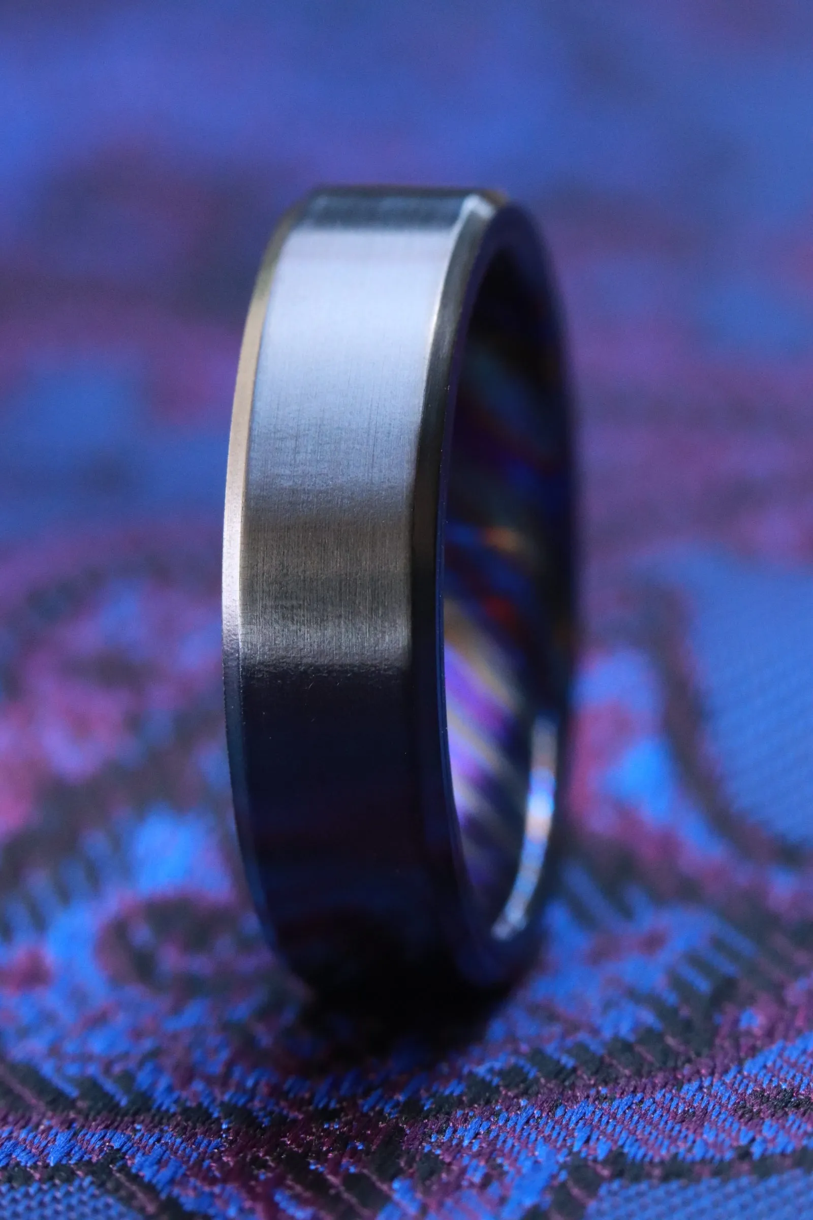 6mm Black titanium chamfered / ZrTi black timascus ring, mens rings weddingrings, zirconium titanium
