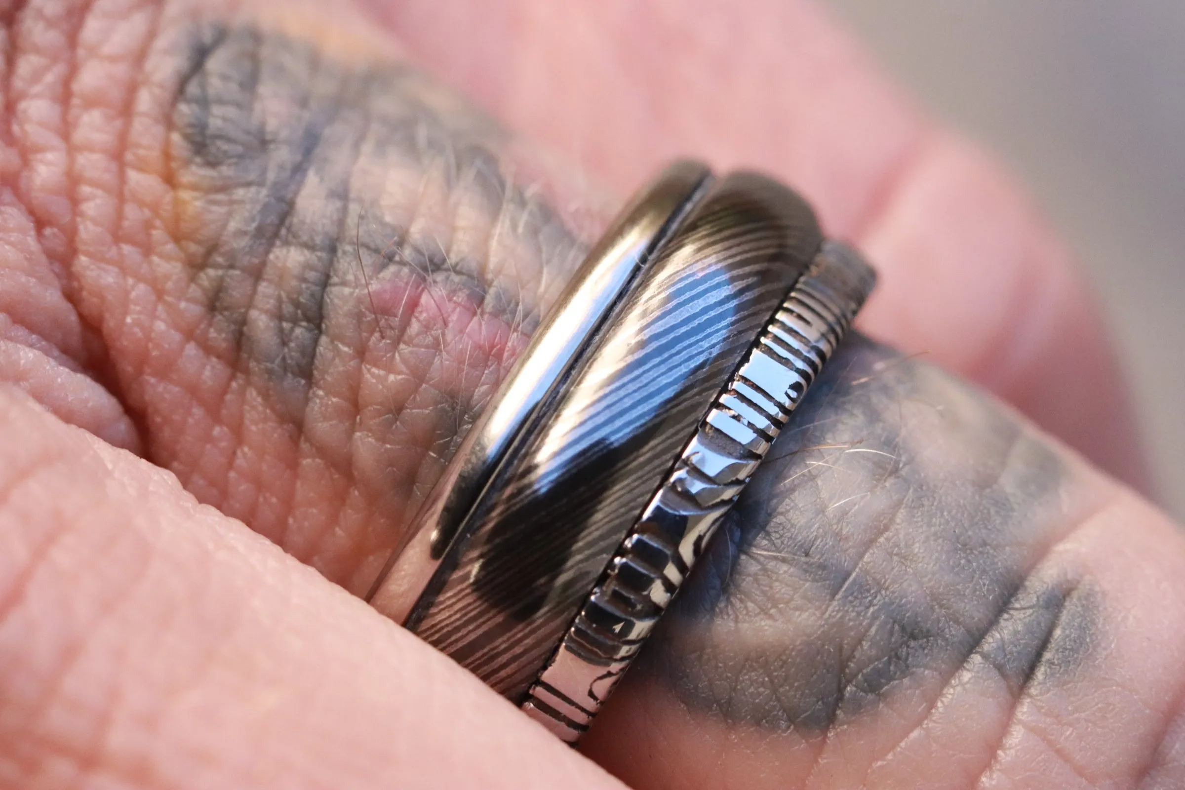 7mm niobium / zirconium domed ring damasteel damascus wedding band for men