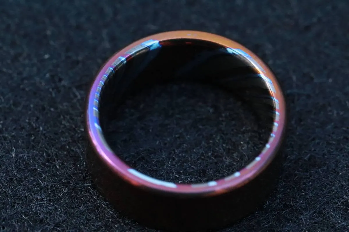 8mm brushed titanium ,Zirconium/Titanium Damascus, timascus ring, black timascus ring, mens rings weddingrings, zirconium damascus orange ring