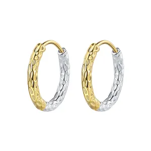 925 Silver Gold and Silver Contrast Simple Round Huggie Earring