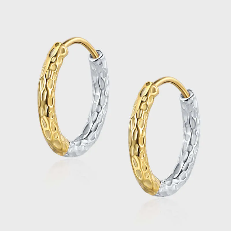 925 Silver Gold and Silver Contrast Simple Round Huggie Earring