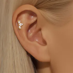 925 Silver Triangle CZ Diamond Ball Back Earrings