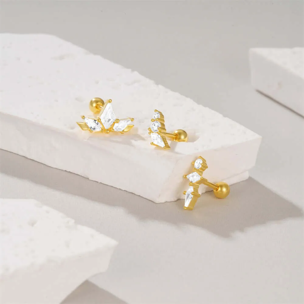 925 Silver Triangle CZ Diamond Ball Back Earrings