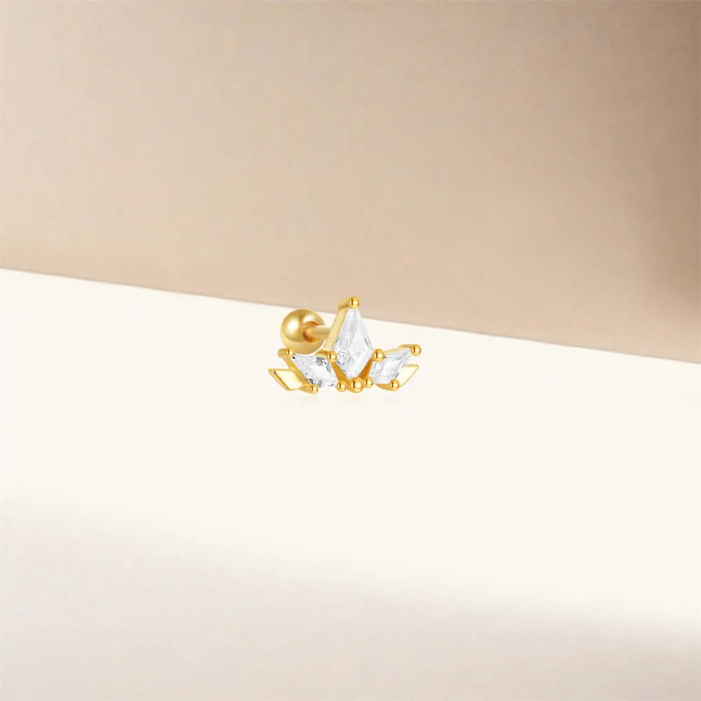 925 Silver Triangle CZ Diamond Ball Back Earrings