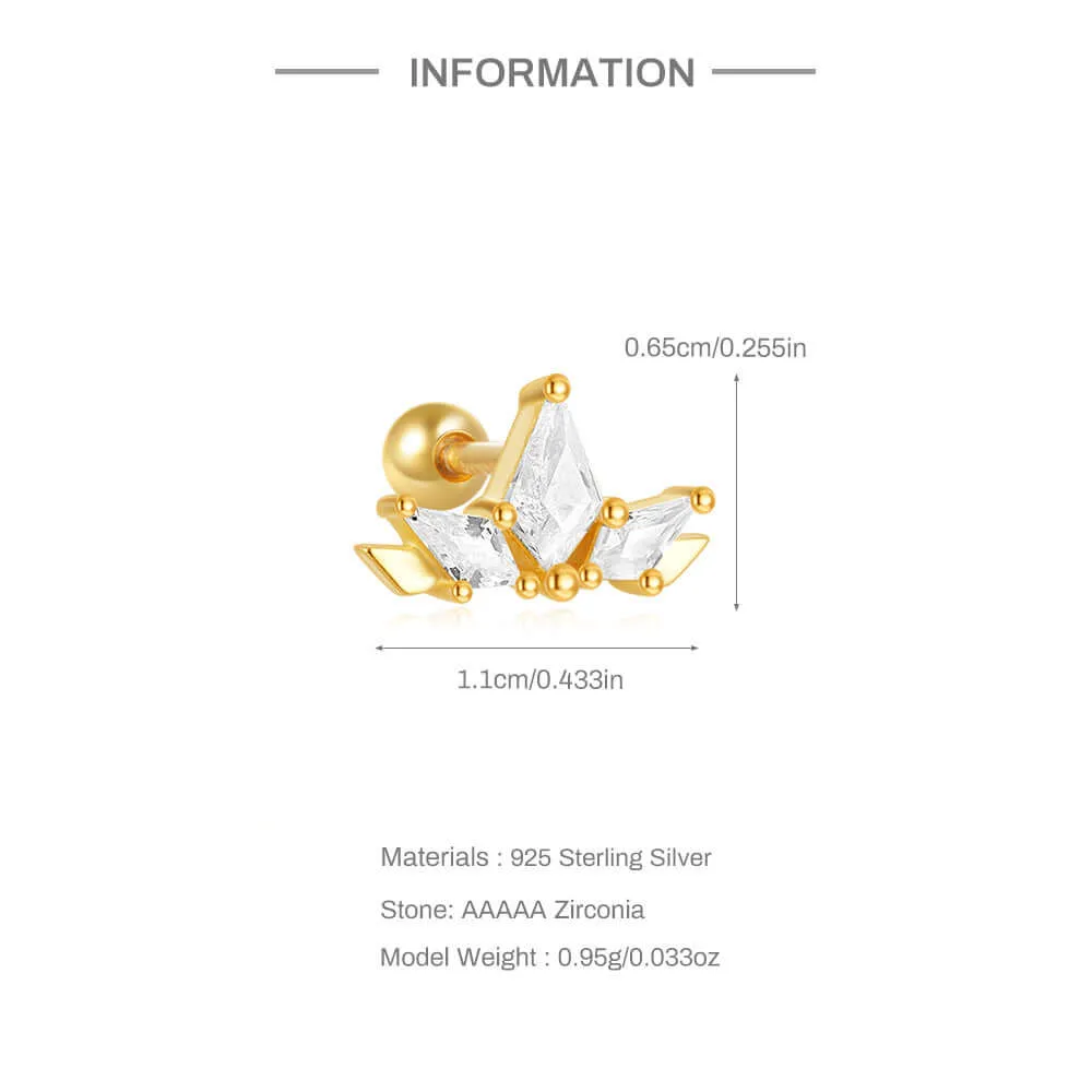 925 Silver Triangle CZ Diamond Ball Back Earrings