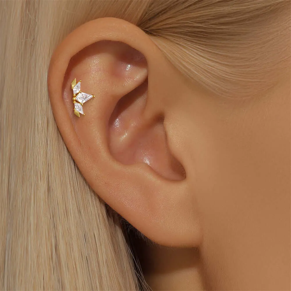 925 Silver Triangle CZ Diamond Ball Back Earrings