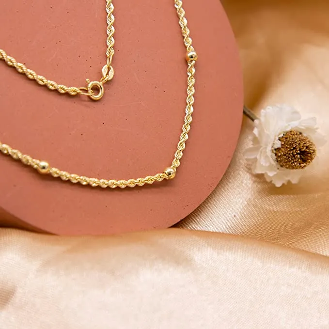 9ct Gold Beaded Rope Chain Necklace