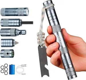 All in 1 Camping Survival Kits with LED Flashlight, Fire Starter, Whistle, Glass Breaker, Compass, Paracord, Tactical Survival Multitool, EDC, Stocking Stuffers and Gifts for Men Women