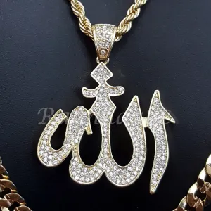 ALLAH CHARM ROPE CHAIN DIAMOND CUT 30" CUBAN CHAIN NECKLACE SET G48
