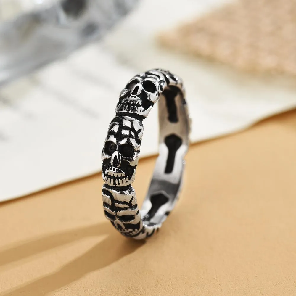 Amazon New Jewelry European And American Personality Retro Skull Finger Ring Men's Titanium Steel Ring