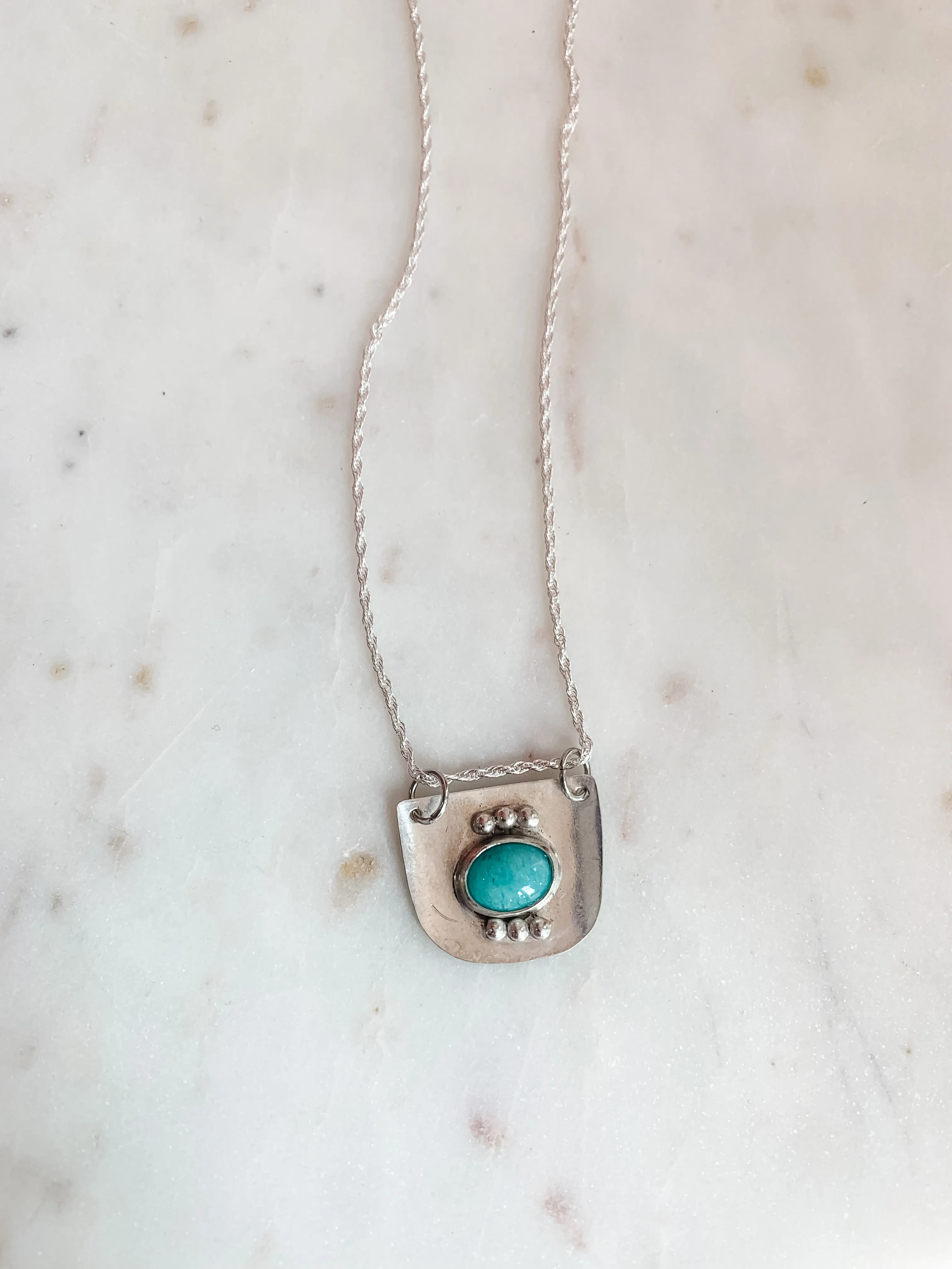 Amazonite Sterling Silver Shield Dainty Necklace
