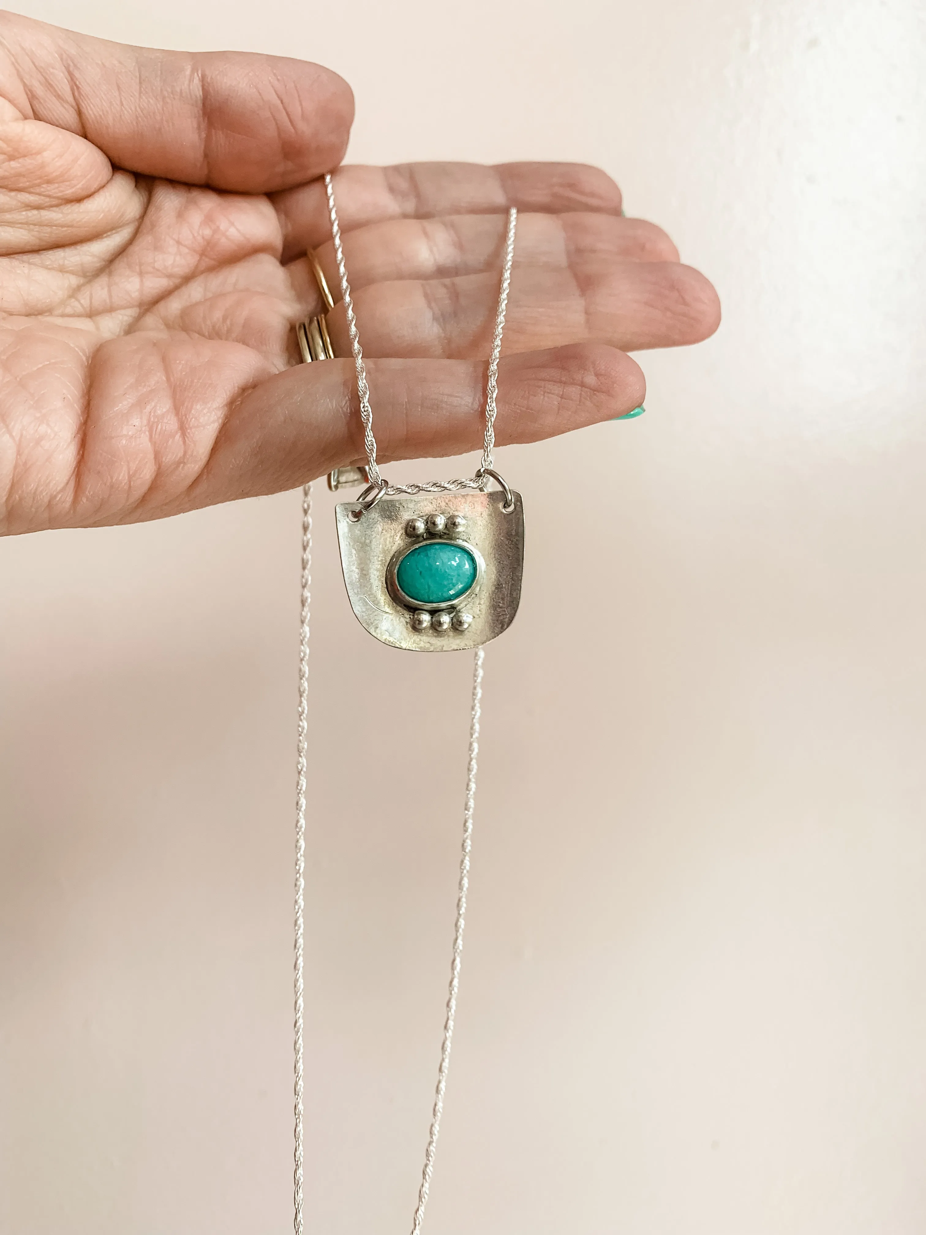 Amazonite Sterling Silver Shield Dainty Necklace