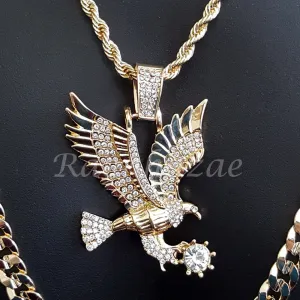 AMERICAN EAGLE ROPE CHAIN DIAMOND CUT 30" CUBAN CHAIN NECKLACE SET G37