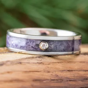 Amethyst and Moissanite Wedding Band in Titanium