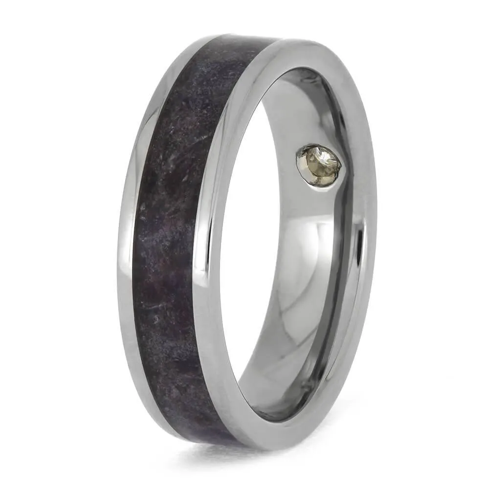 Amethyst and Moissanite Wedding Band in Titanium