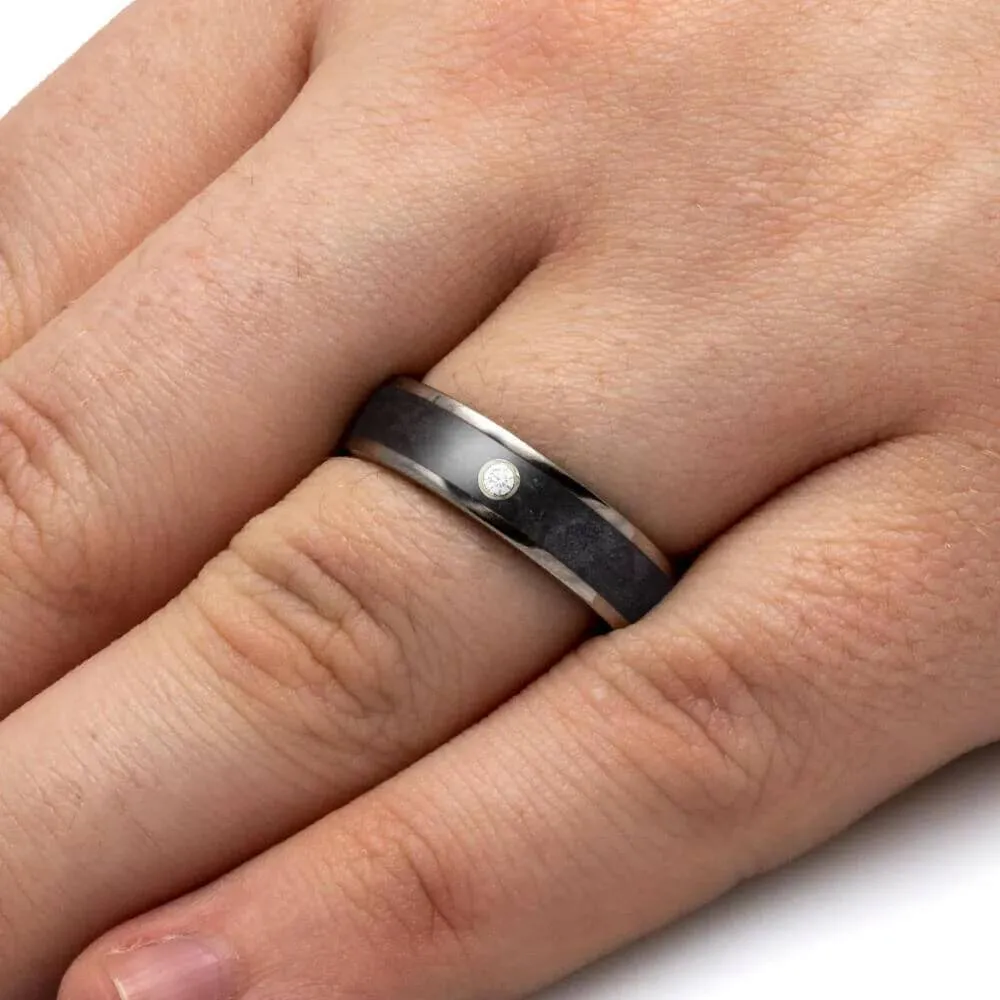Amethyst and Moissanite Wedding Band in Titanium