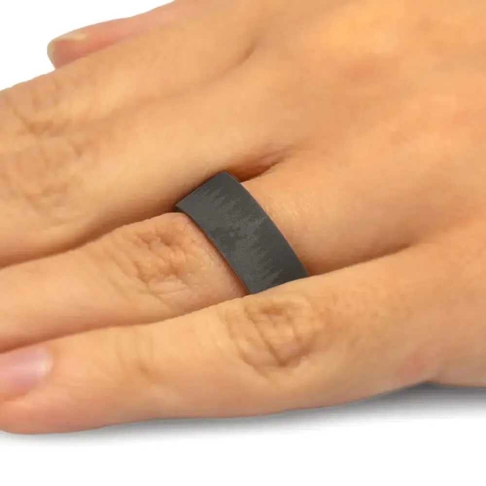 Aspen Wood Wedding Band with Woodland Engraving