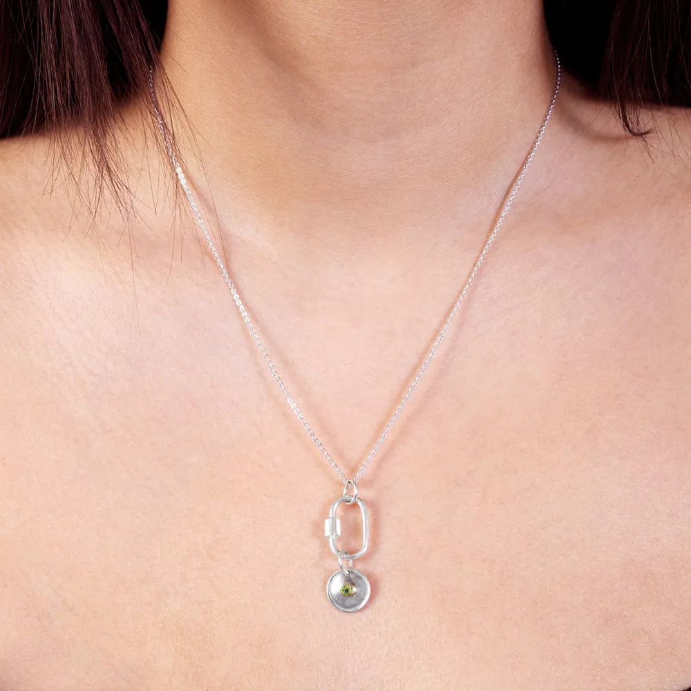 August Birthstone Carabiner Necklace - Peridot