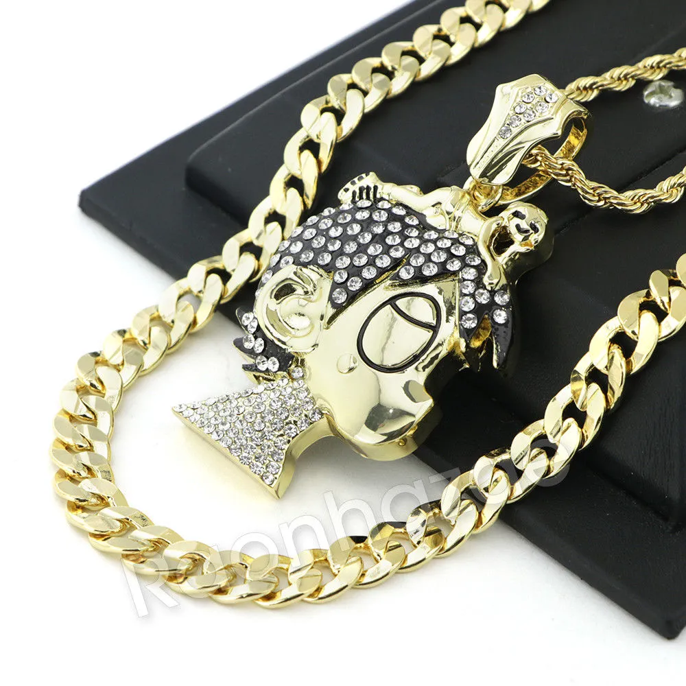 BIG LIL UZI CARTOON PAVE ROPE CHAIN DIAMOND CUT CUBAN CHAIN NECKLACE 60