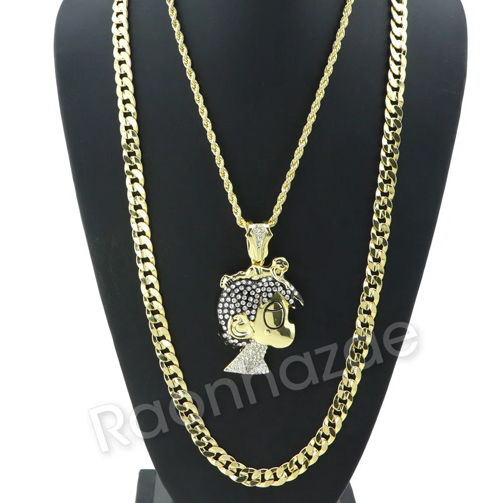 BIG LIL UZI CARTOON PAVE ROPE CHAIN DIAMOND CUT CUBAN CHAIN NECKLACE 60