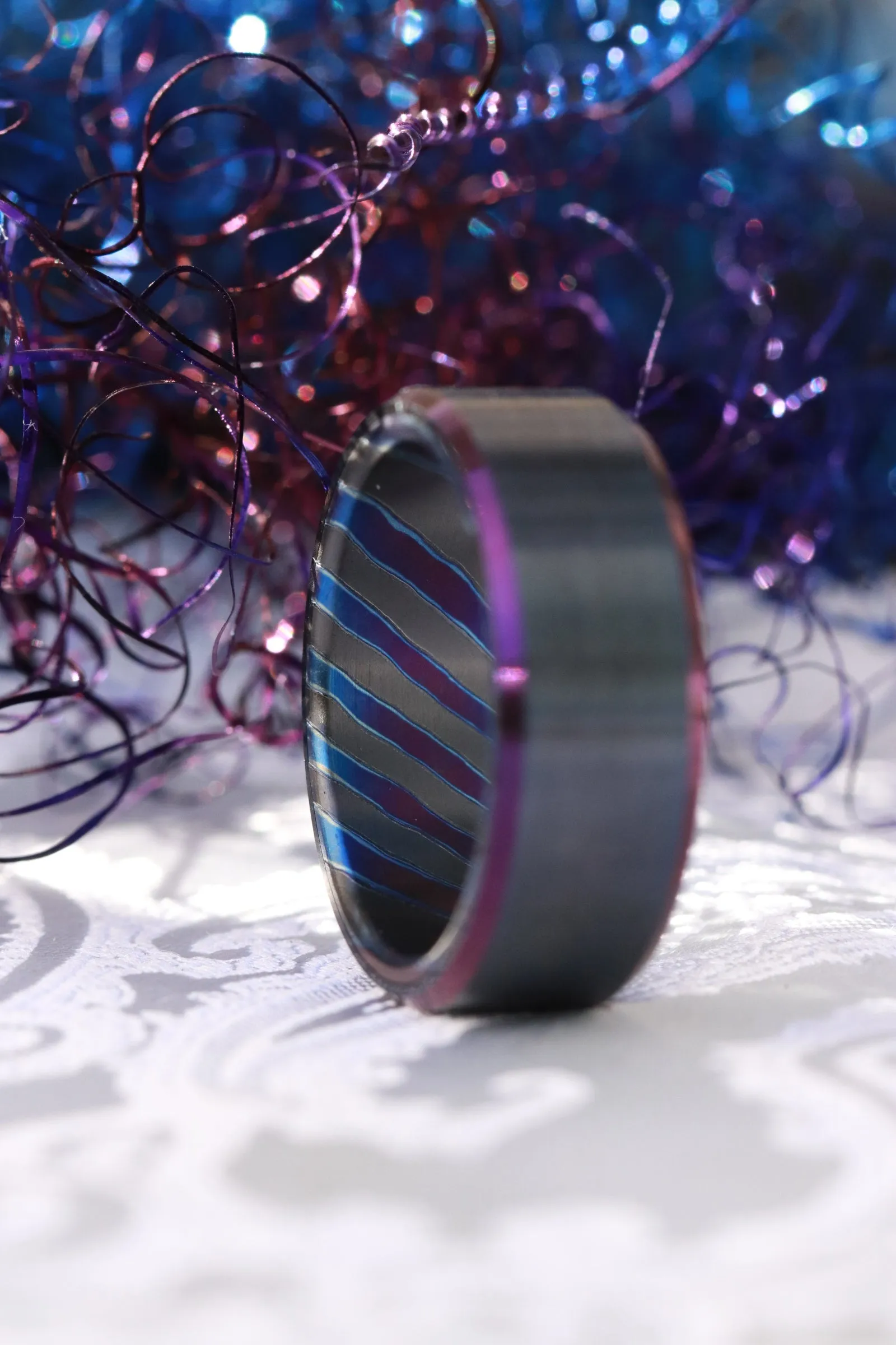 Black & purple titanium ZrTi band black titanium 6-8mm