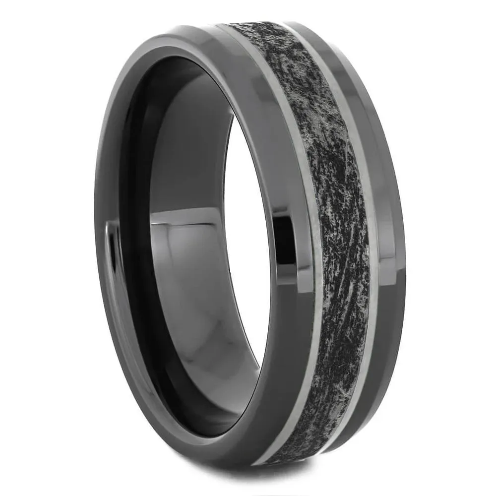 Black Ceramic Men's Ring with Meteorite Pattern
