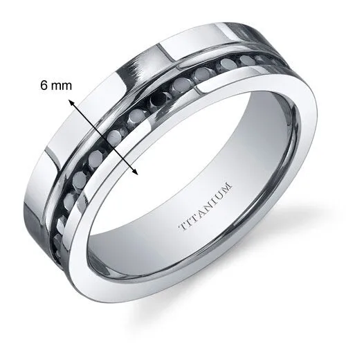 Black Cubic Zirconia 6mm Titanium Eternity Mens Ring