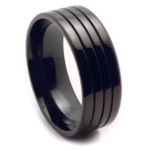 Black IP Titanium 8MM Wedding Band Grooved Design FREE gift Box Size 9 10 11 12 13