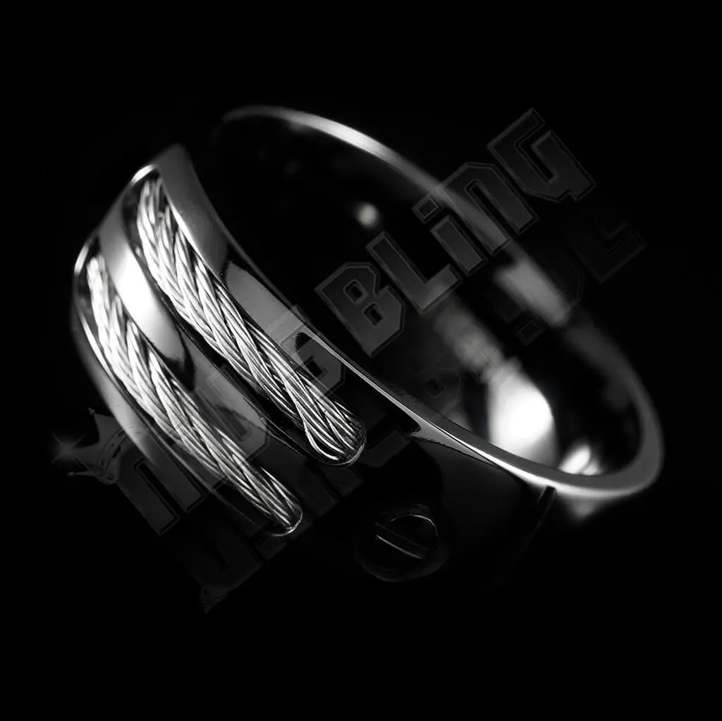 Black Stainless Steel Cable Inlay Titanium Ring