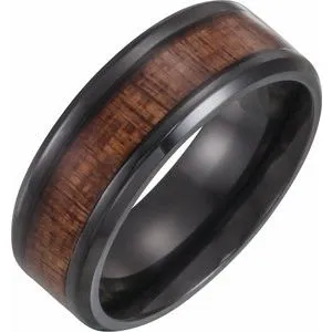 Black Titanium 8 mm Beveled-Edge Band with Wood Inlay Size 13