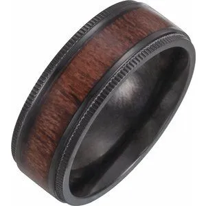 Black Titanium 8 mm Beveled-Edge Band with Wood Inlay Size 7