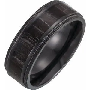 Black Titanium 8 mm Coin-Edge Band with Wood Inlay Size 10