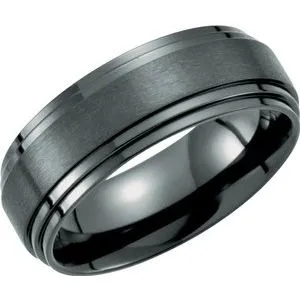Black Titanium 8 mm Double Ridged Band Size 10