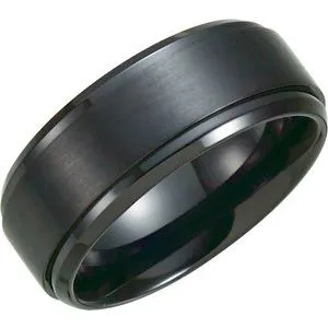 Black Titanium 9 mm Ridged Band Size 10.5