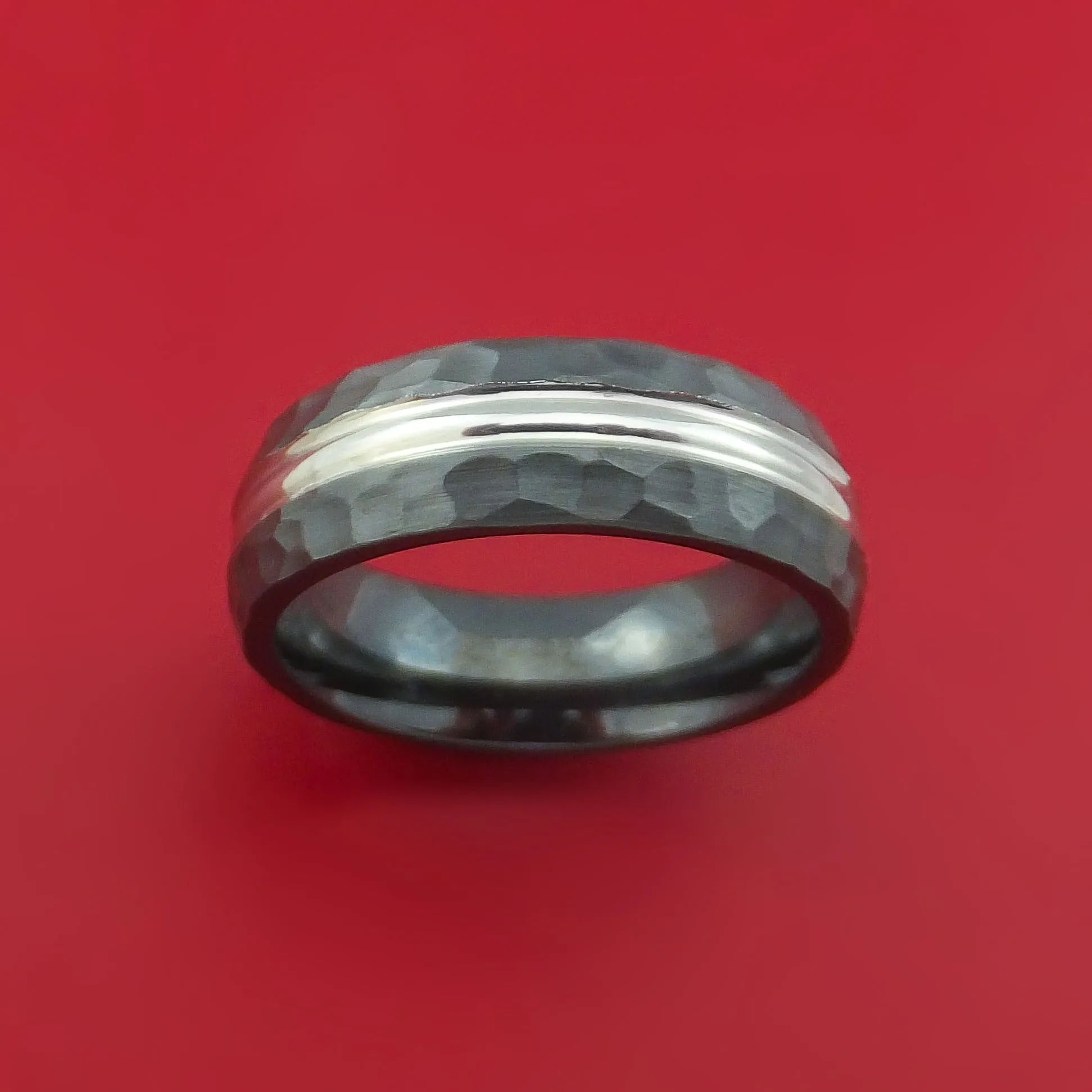 Black Zirconium Ring with Hammer Finish Custom Made Band