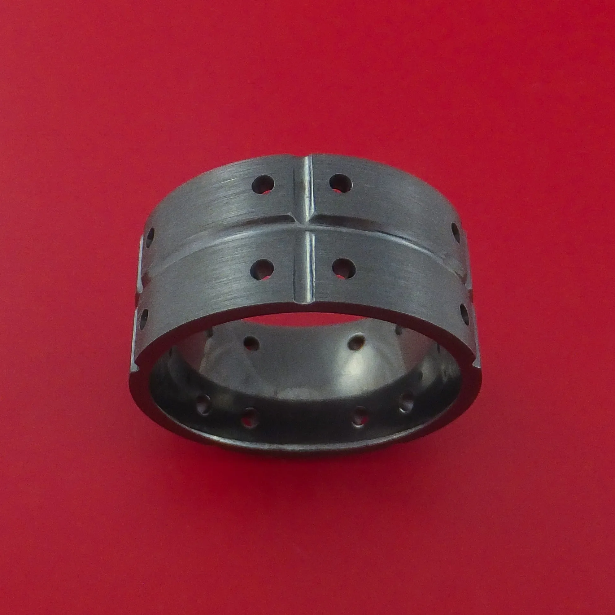 Black Zirconium Unique Wide Wedding Band Modern Industrial Ring Style